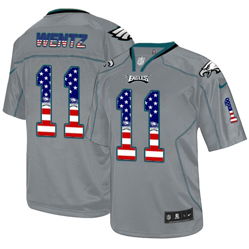 Men's Elite Carson Wentz Nike Jersey Grey - #11 USA Flag Fashion NFL Philadelphia Eagles